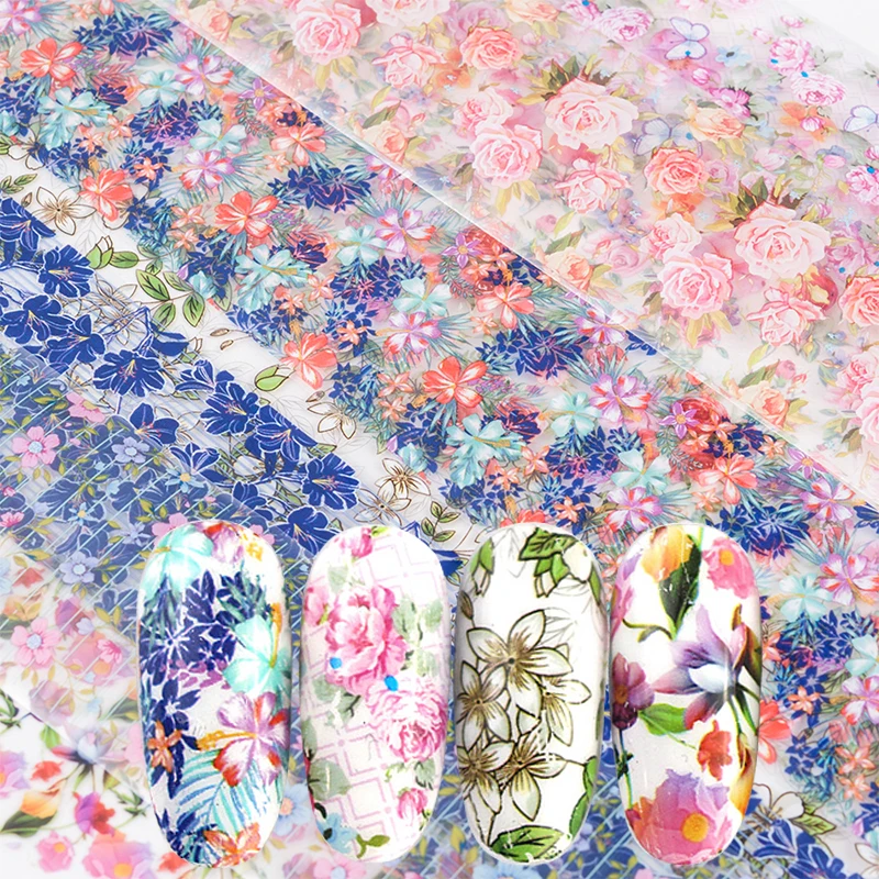 

10Pcs/Set Nail Art Transfer Decals Decorations Manicure Nail Foils Mixed Flower Stickers Nails Stickers Tool Designs Nail DIY
