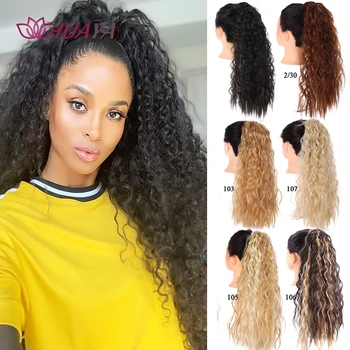 

HUAYA Corn Wave Long Ponytail Synthetic Fake Hair Wrap on Tail Extensions Hairpiece Black Brown Blonde False Tail Hair Clip