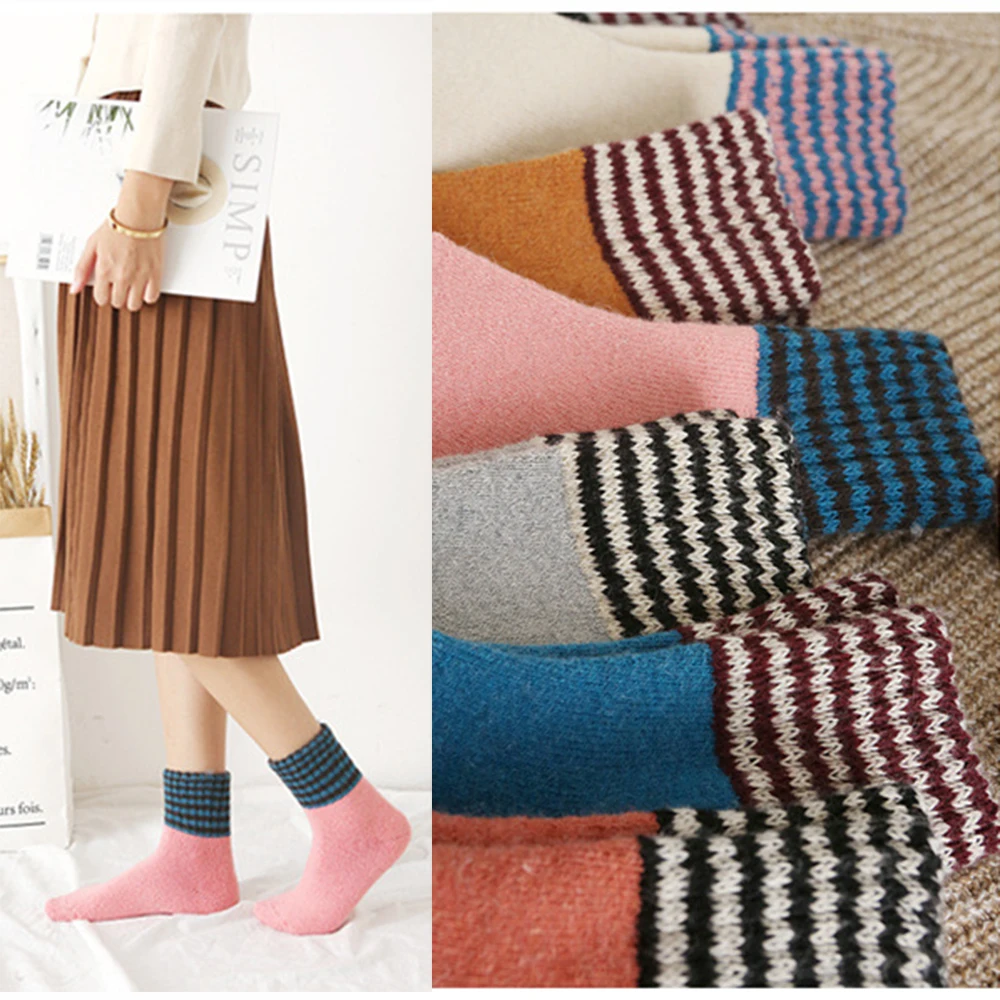 1 пара зимние теплые супертолстые шерстяные Разноцветные носки|Носки| |