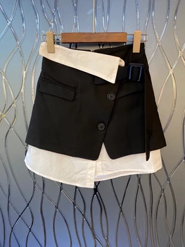 

2020 Spring and Summer New Women's Color Matching Stitching A- line Decoration All-match Short Skirt 529