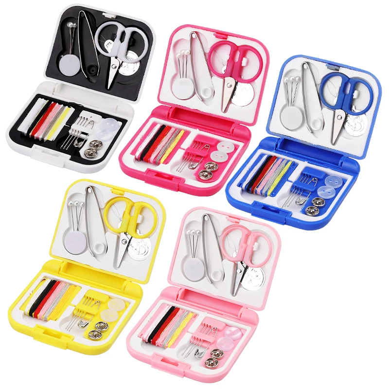 

LMDZ Buttons Pins Storage Boxes Sewing Box Home Tool Portable Travel Sewing Kit Scissor Thimble Needle Threads Box Set