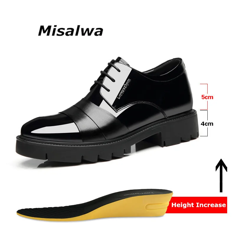 Misalwa лакированная искусственная кожа Сращивание мужские ботинки лифта 4/7/9 см
