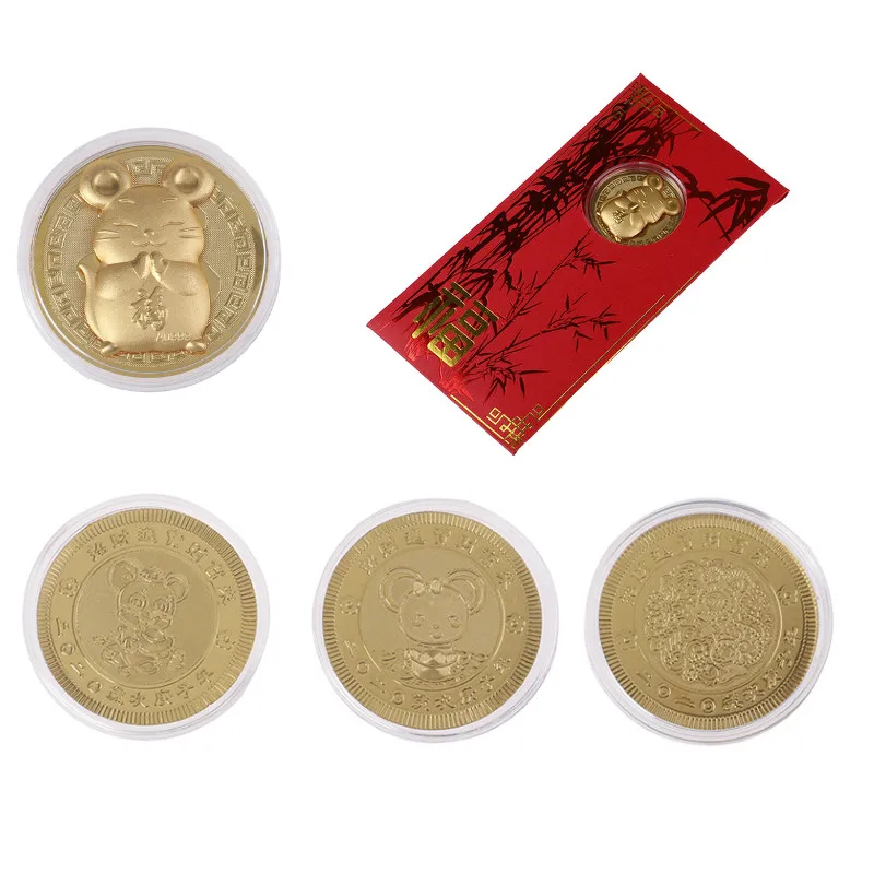 

2020 Year Of The Rat Commemorative Coin Chinese Zodiac Souvenir Collectible Coins Collection Art Craft With Bag Or Red Envelope