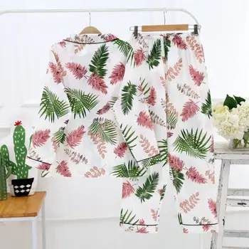 

Fresh Leaf Pyjamas Women 100% Gauze Cotton Long Sleeve Trousers Korea Pajamas Homewear Women Sleepwear Lady Leisure Pajamas