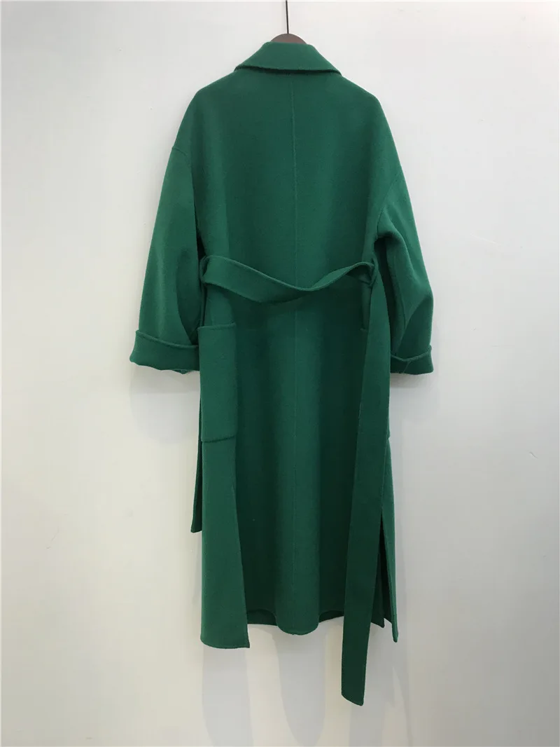 Autumn And Winter New Style Mid-length Green Double-Sided Handmade Cashmere Wool Overcoat Women's Popular Fashion Coat