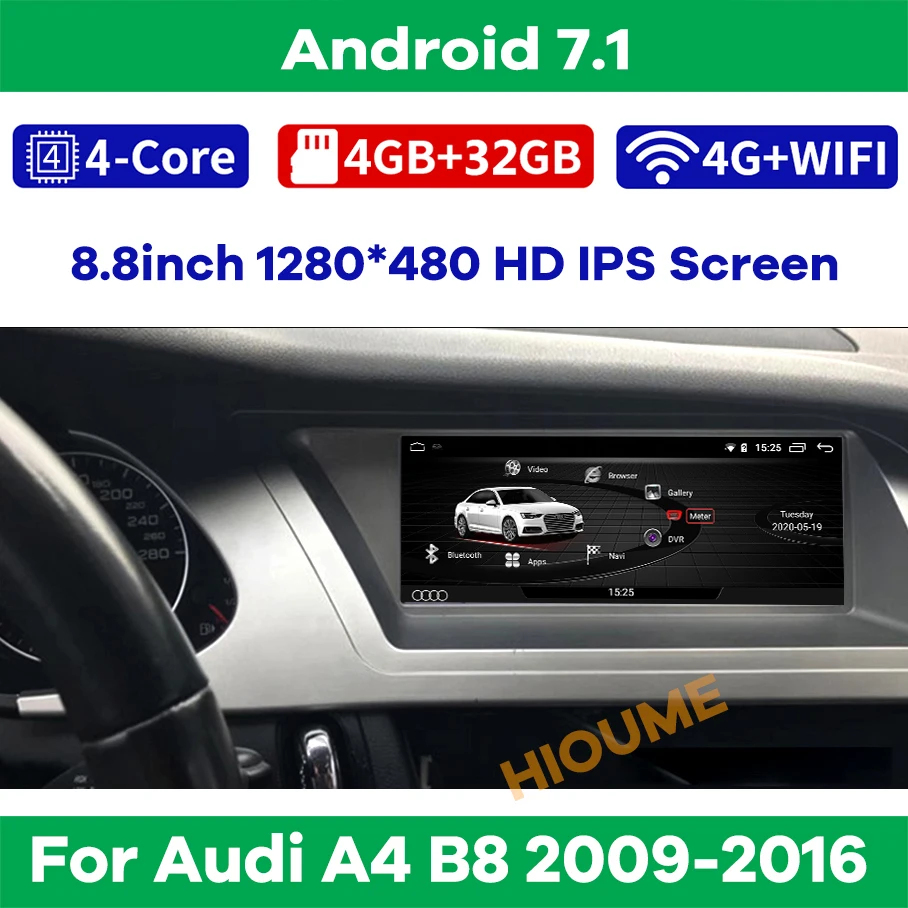 Автомагнитола 8 дюймов Android 7 1 мультимедийный плеер GPS-навигация для Audi A4 B8 2009-2016 4 +