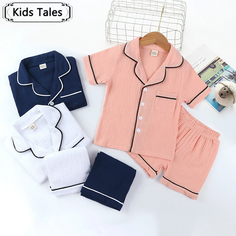 children's pajamas bulk Kids Pajama Sets for Boys Girls 3-8T pure color cotton linen Outfits Set Short Sleeve Blouse Tops+Shorts Sleepwear Pajamas Soft best toddler nightgown