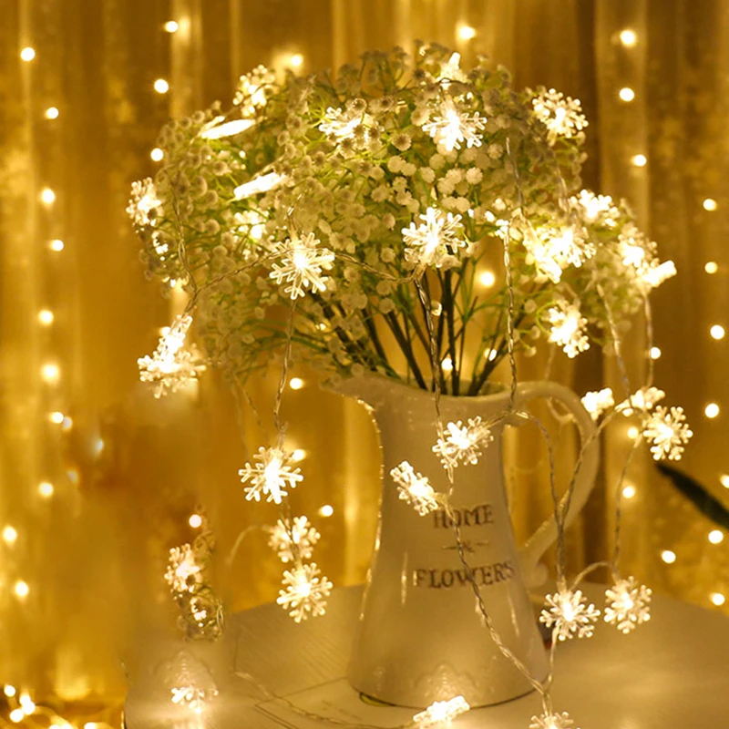 

YINUO CANDLE 1.5M 3M Snowflake LED String Lights Flash Fairy Lights Battery Christmas Wedding Party Decoration Lights Holiday