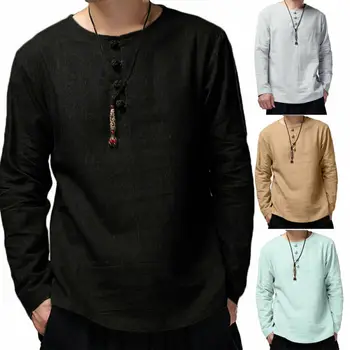 

Fashion Men Long Sleeve V-neck Shirt Loose Casual Shirts Comfy New Summer Button Loose Shirt