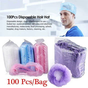 

Disposable Non-woven Hair Caps Sterile Security Protection Hat Workplace Stretch Dustproof Hair Nets 100Pcs