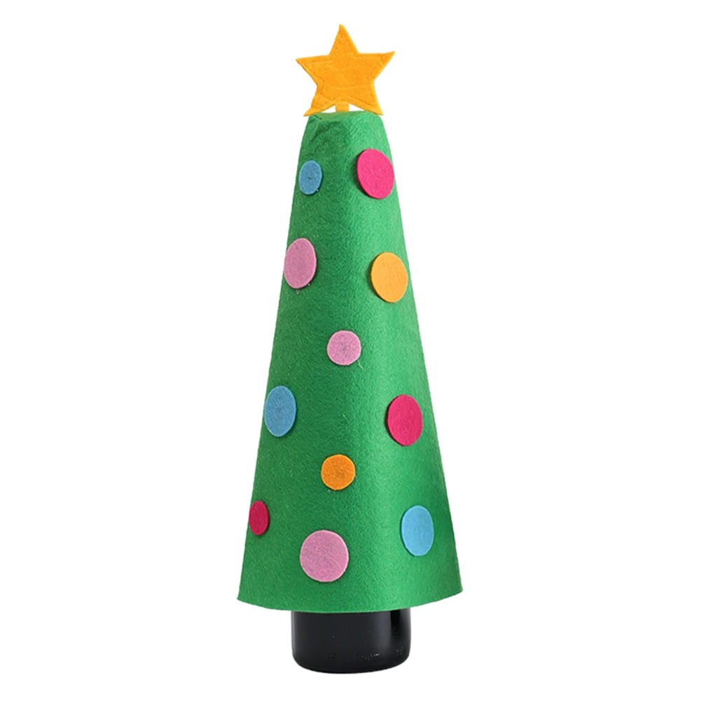 

Christmas Tree Pattern Wine Bottle Cover Bags Dining Table Wine Bottle Decor Dots Pom Tree Shape Wine Bottle Cover Xmas Decor