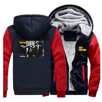 

Pulp Fiction Winter Men Thick Warm Fleece Jacket Movie Print Coat Sweatshirts Coats Bodywarmer Coats Vintage Hoodie Streetweat
