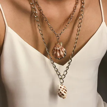 

States cross-border jewelry personality conch gold plated sautoir female national wind beach shell double necklace