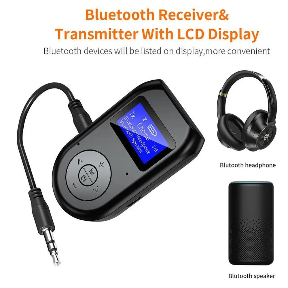 LCD Display Bluetooth 5 0 Audio Receiver Transmitter 3 5mm AUX Jack Handsfree Wireless Music Adapter for Car Headphones Speaker