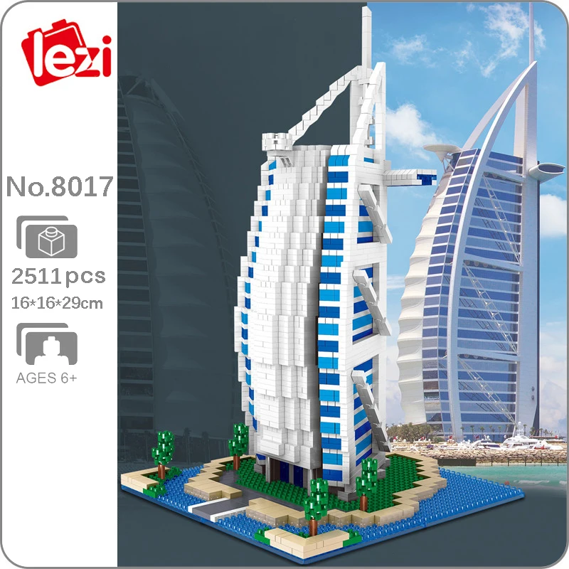 Lezi 8017 World Architecture Burj Al Arab Hotel 3D Model DIY Mini Diamond Blocks Bricks Building Toy for Children no Box | Игрушки и