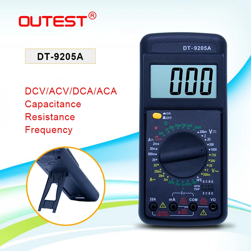 Цифровой мультиметр OUTEST DT9205A профессиональный электрический ручной тестер с ЖК