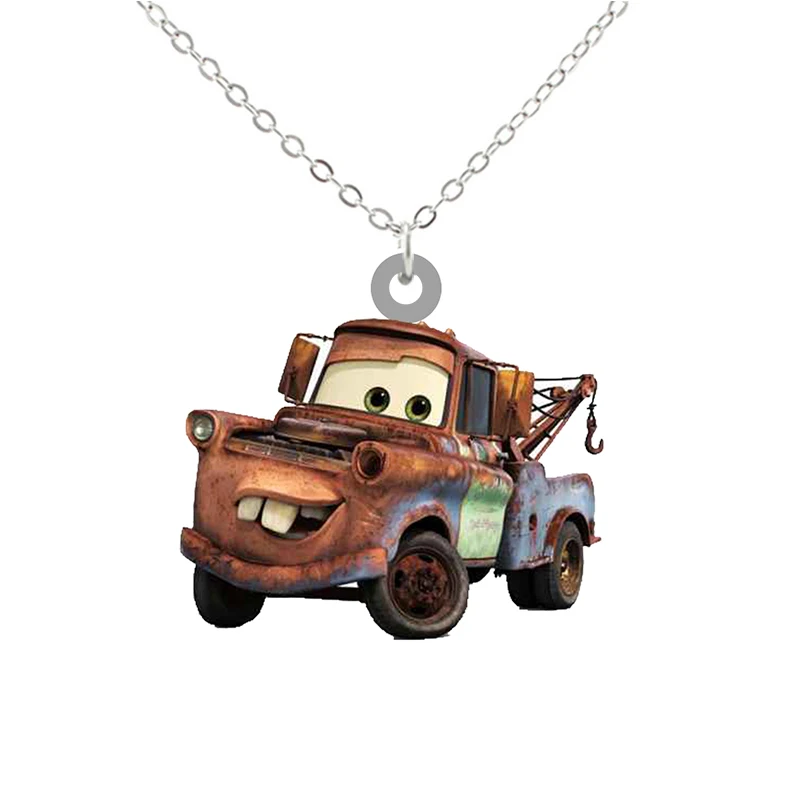 Disney Cartoon Cars Characters Positive Optimistic Figure Lightning McQueen  Pendant Necklace Epoxy Resin Handmade Jewelry FWN204