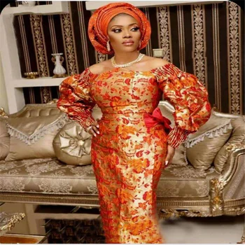 

Hot Sell African lace fabric 2020 High Quality Embroidered Brocade Lace yellow french Tulle Lace Fabric for nigeria party dress