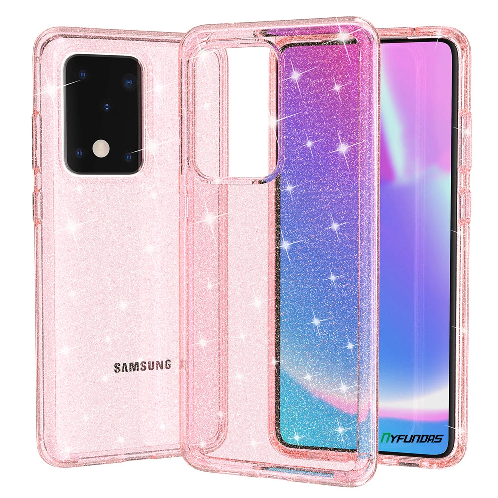 Hybrid Armor Clear Glitter Phone Case For Samsung Galaxy S Ultra Plus Luxury Brand Hard Cover Pink For Girls Women Accessories Phone Case Covers Aliexpress