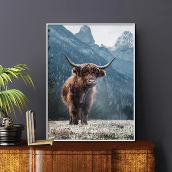 

Animal Print Nordic Poster Canvas Painting Brown Highland Cow Wall Art Living Room Decoration Pictures Home Decor