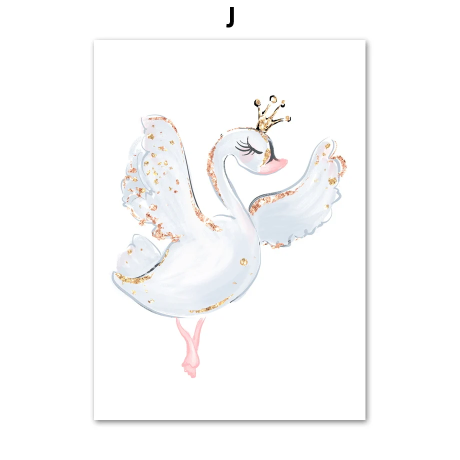 Cartoon-Pink-Unicorn-Swan-Girl-Crown-Flower-Nordic-Posters-And-Prints-Wall-Art-Canvas-Painting-Wall (13)