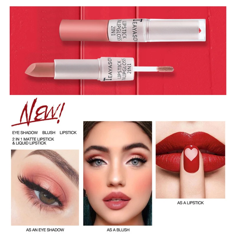 12 Colors Double End Matte Lipstick Wateproof Long Lasting Pigment Eyeshadow Blush Red Lipgloss Lips Tint Makeup Cosmetics TSLM1