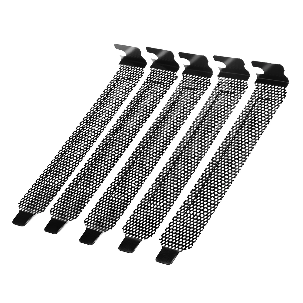Cubiertas de ranura de chasis PCI de malla negra de acero duro, 120x20x12mm, filtro de polvo con tornillos, placa de borrado para PC y ordenador, 5 uds.