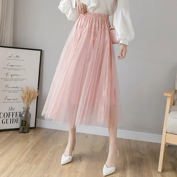 

Spring New Style Lace Joint Yarn Mesh Dress Fairy Big Skirt Skirt Non-mainstream Long Skirts
