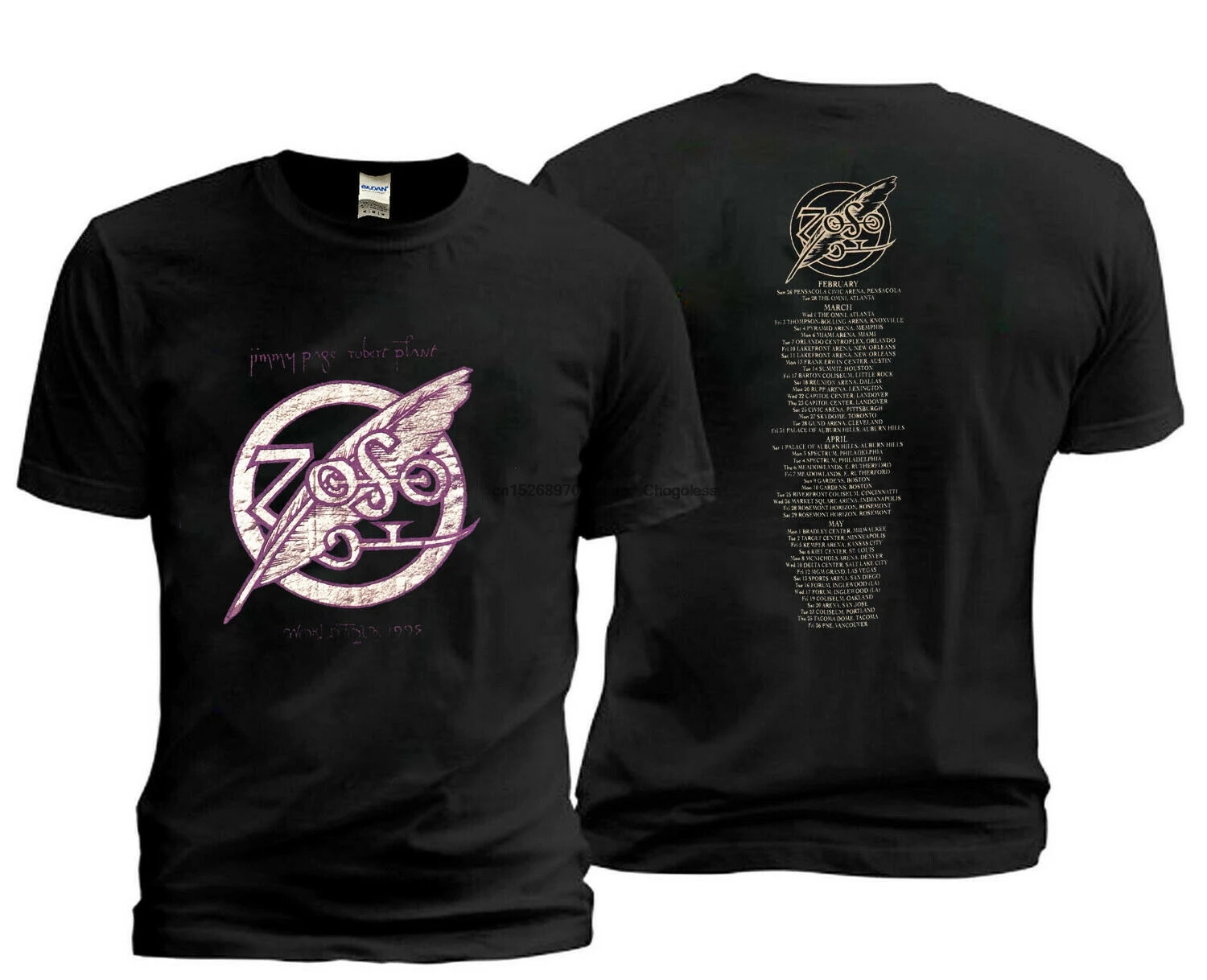 Vintage 1995 Jimmy Page Robert Plant World Tour T-Shirt |