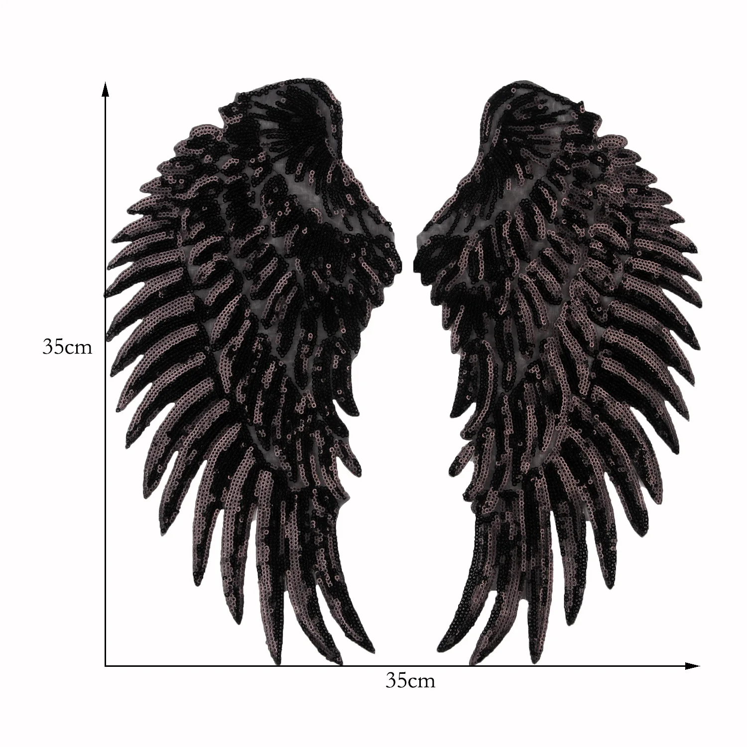 1 пара, крылья ангела, большие нашивки для одежды, большая блузка с заплатками, одежда, аксессуары, пуховик, нашивки с блёстками, Parches - Цвет: Черный