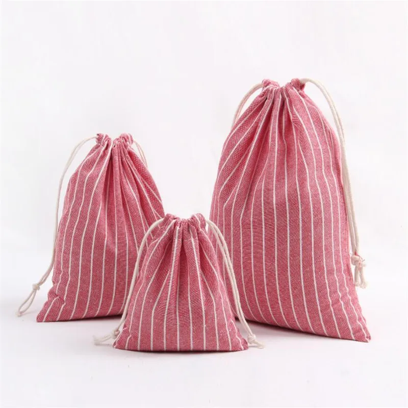 Полосатая хлопковая льняная Подарочная сумка на шнурке, тканевая сумка для сладостей CH49