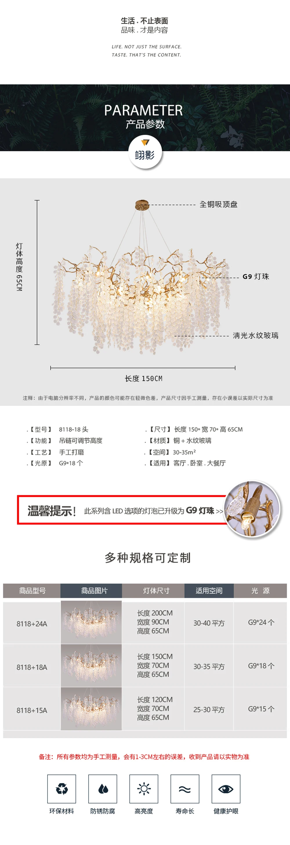 轻奢水晶餐厅吊灯创意奢华卧室后现代美式全铜玻璃别墅树杈客厅灯-淘宝网_07