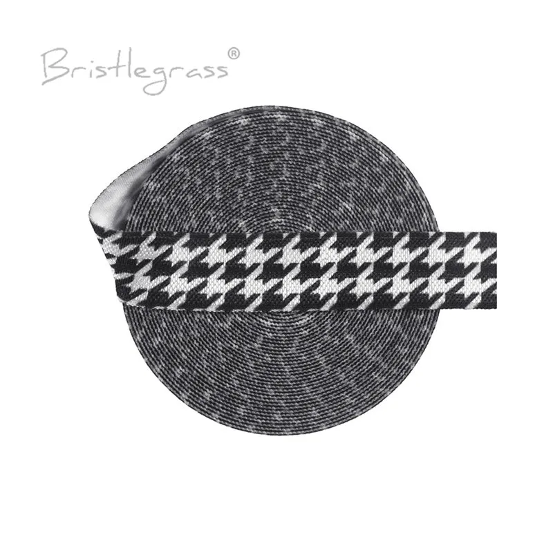 

BRISTLEGRASS 5 Yard 5/8" 15mm Houndstooth Print FOE Fold Over Elastic Spandex Satin Band Hair Tie Headband Tutu Dress DIY Sewing