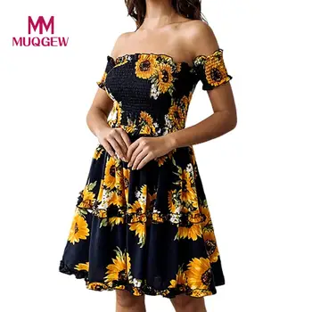 

Free ShippingPrinted Sunflower dress woman basic Female summer dresses and sundresses Spring And Summer Fashion sukienka