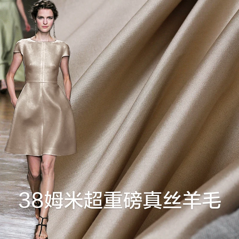 

the cloth 38 Momme Thicken Silk Wool Skeleton Light tan Garment Materials Spring Jacket Dress DIY clothes fabrics Freeshipping