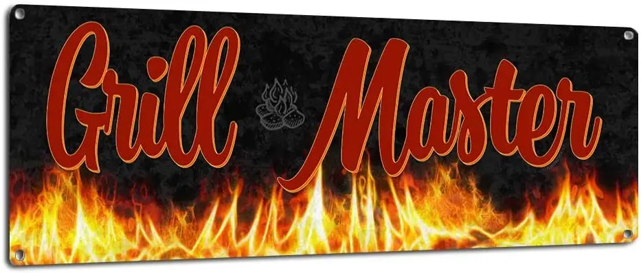 Grill Master 6 x 16 Inch Rustic Metal Sign Funny BBQ Signs for Man Cave Garage Pub Brewery and Gifts Cooks | Дом и сад