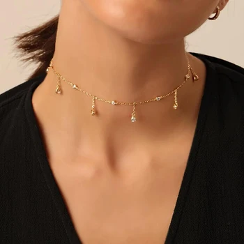 

100% 925 sterling silver cz station choker necklace tassel cz drop charm elegant women girl bridal wedding gift fine jewelry