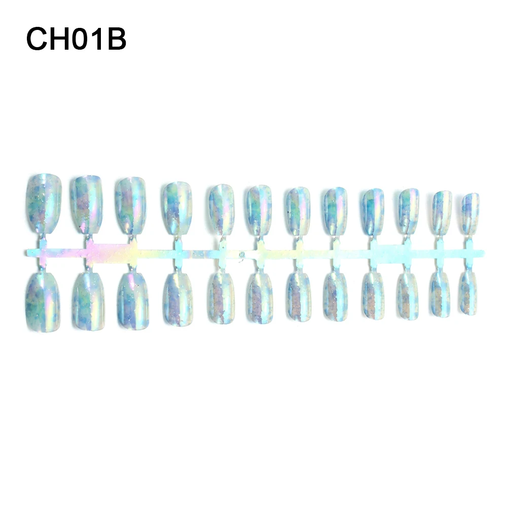 CH01B 24 шт цветные зеркальные накладные ногти-стилеты для ногтей хромированная живопись полное покрытие длинные кончики для ногтей украшения для ногтей салонный дизайн ногтей подарки на Рождество - Цвет: CH01B