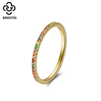 

Rinntin 925 Sterling Silver Women Eternity Rings Prong Setting Cubic Zircon Female Wedding Engagement Ring Jewelry TSR63-G