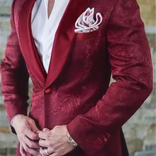 Бургундия сатиновая шаль лацкан блейзер с рисунком с белыми штанами последние жениха свадебное тонкое платье на заказ 2 шт
