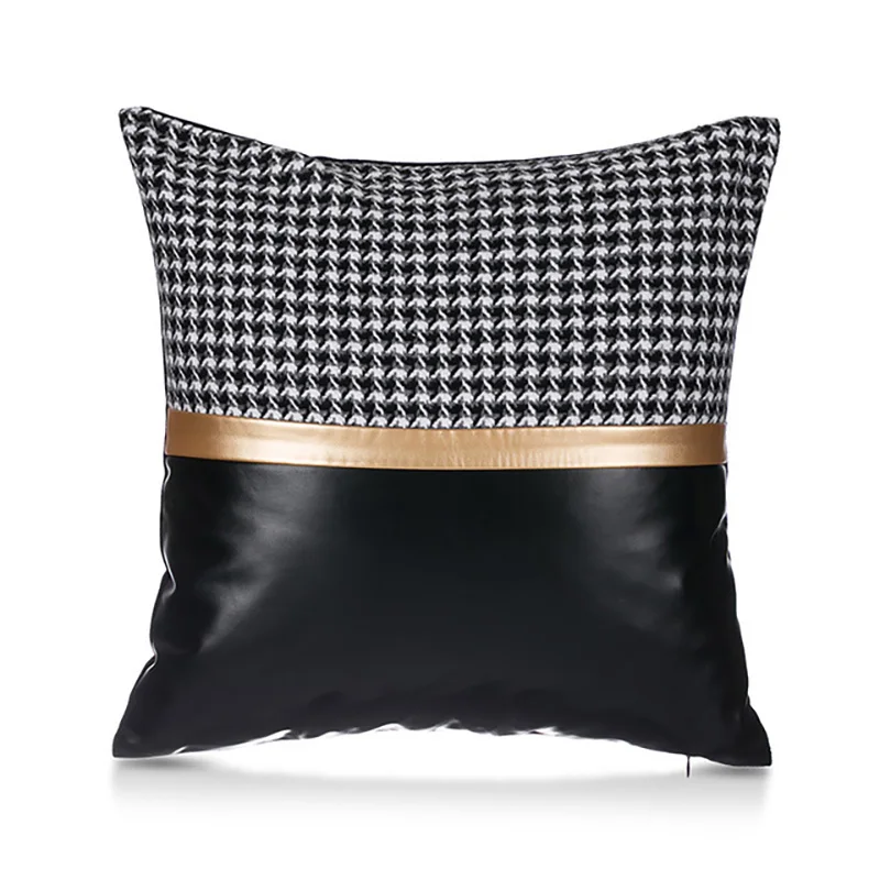 Cushion Cover decorative Cushion Throw Pillow Cover Houndstooth PU Stitching Cushion Case Sofa Bed Coussin Decorative 1 Cushion Cover decorative Cushion Throw Pillow Cover Houndstooth PU Stitching Cushion Case Sofa Bed Coussin Decorative 2