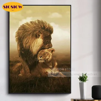 

5d Diy Diamond Mosaic Embroidery Rhinestone Round Lions 3d Diamond Art Painting Animal Full Square Round Love Gifts For Couples