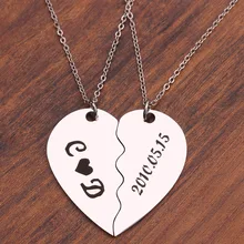 MEIBEADS Privada Personalizado Aço Inoxidável Two-Piece Costura Coração Colares Pingente Para Casal Amigo Presente Da Jóia de Natal(China)