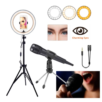 

Microphone Photography Lighting Tripod Stand Camera Photo Studio Circle Led Selfie Ring Light Phone Lamp Video TikTok Youtube