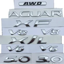 Letras del emblema de las letras V6 V8 3,0 5,0 AWD XF XJL para Jaguar, placa del guardabarros cromado, capacidad de descarga del maletero, pegatinas de diseño del logotipo del coche