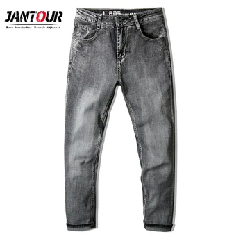 

Jeans Men Gray Stretch Straight Fit Retro Vintage Spring Autumn High Quality Yong Boys Denim Pants Men's Clothing Big size 28-40