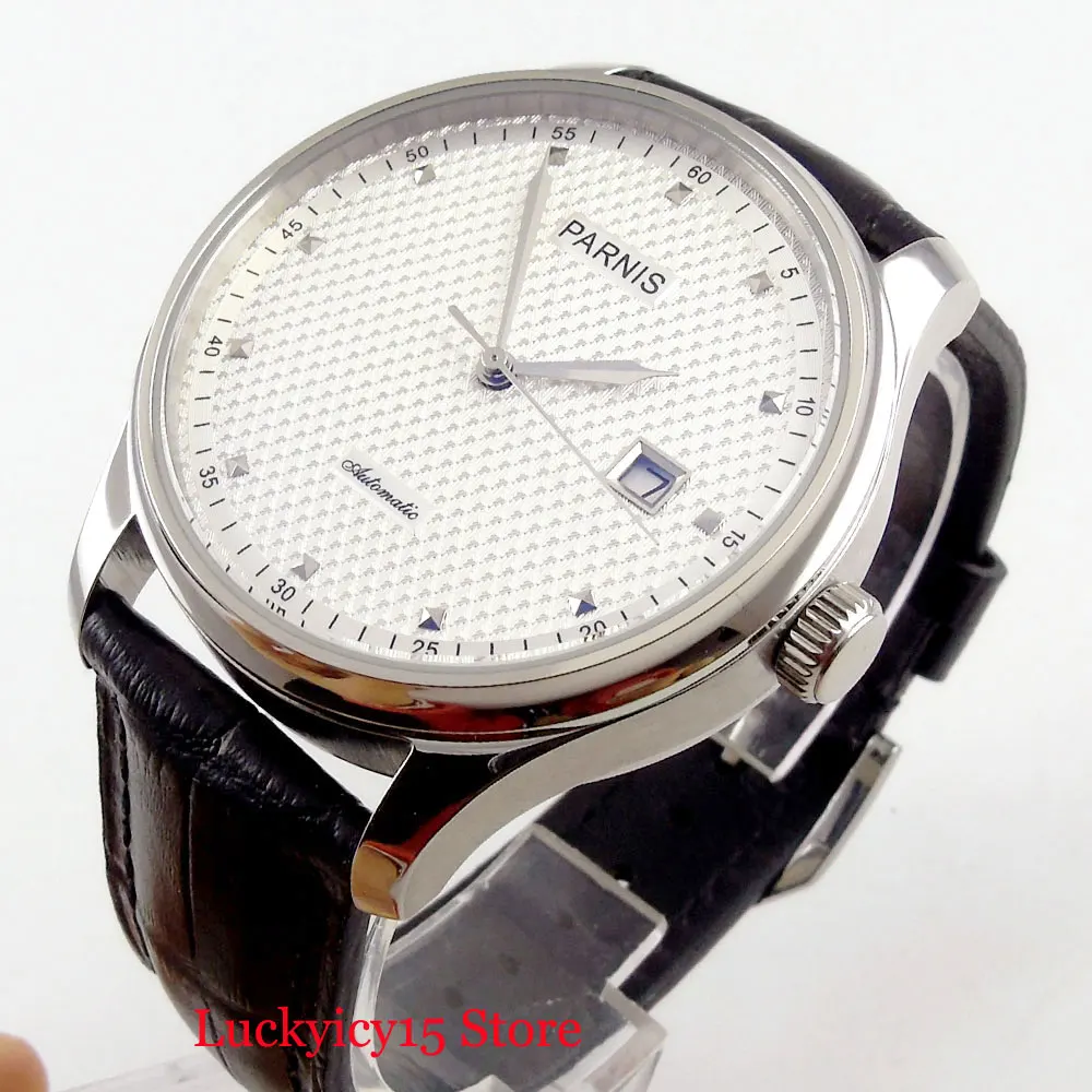 

2 Models Simple PARNIS 43mm White Dial Auto Date Automatic Men's Watch ST2555 Movement