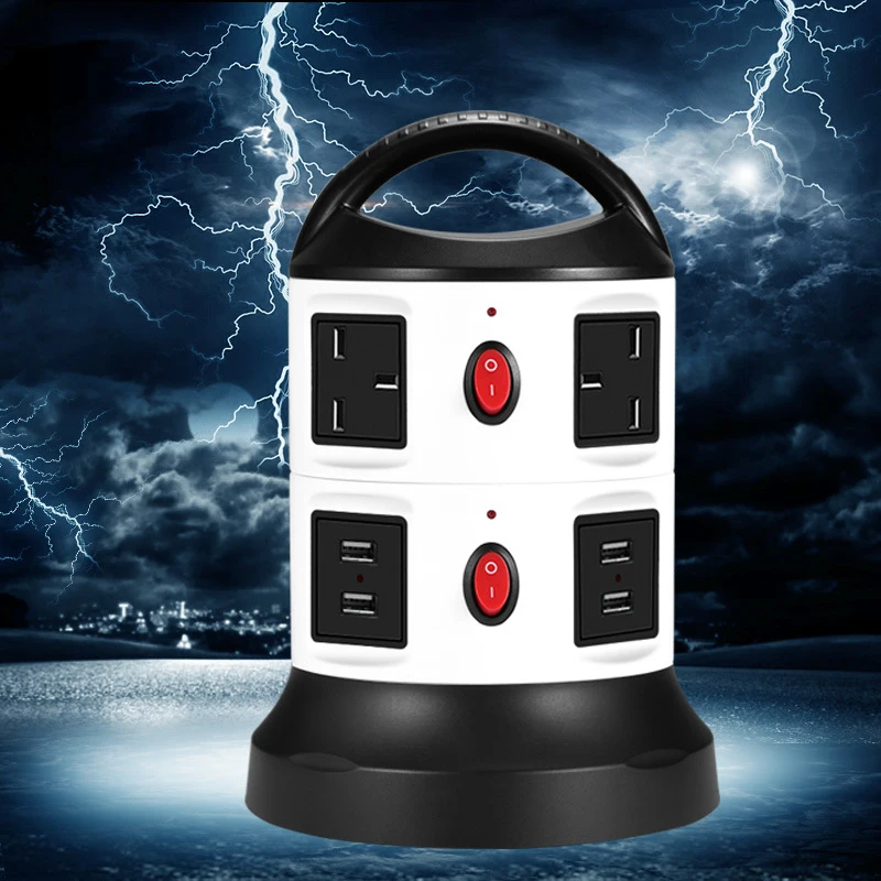 Vertical Power Strip Multiple Socket 4 USB Port 2 Layer Home Electrical Smart Power Socket Vertical Multi-socket US EU UK Plug