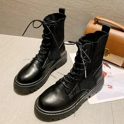 Women's Ankle Boots Autumn and Winter New Motorcycle Boots Thick Heel Flat Ankle Boots Round Head Flat Comfortable Casual Boots