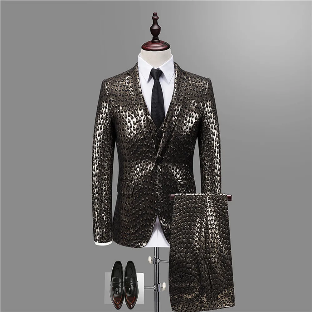2019 Для мужчин s вечерние костюмы блейзеры золотистого цвета Slim Fit Ночной клуб